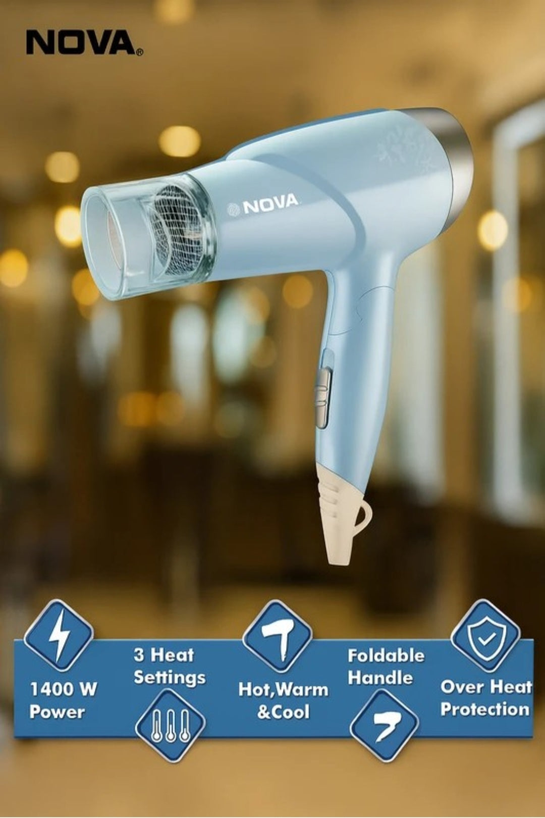 Nova Hair dryer BY FABSTORE 8203 1800w(Blue)